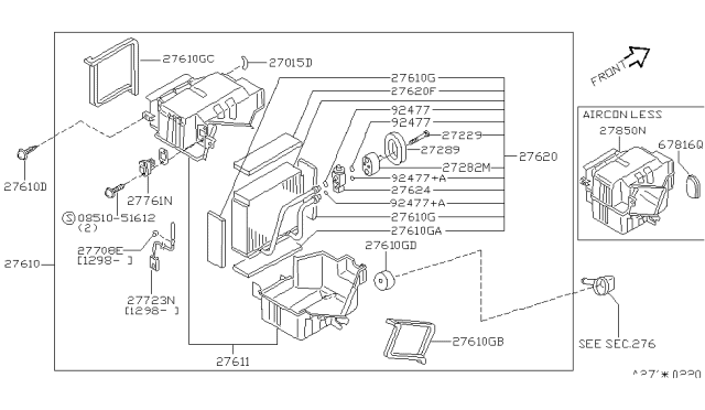 1998 Nissan Pathfinder Evaporator Assy-Cooler Diagram for 27280-0W002