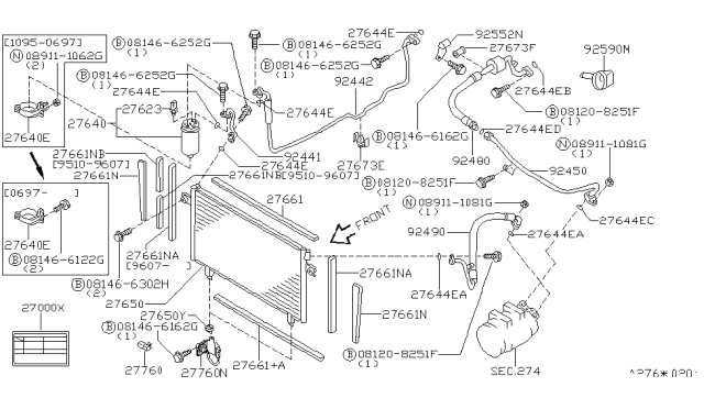 1996 Nissan Pathfinder Pipe-Front Cooler,High A Diagram for 92441-0W006