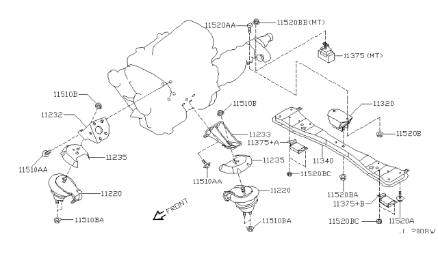 2002 Nissan Pathfinder Engine Mounting Bracket, Right Diagram for 11232-4W002