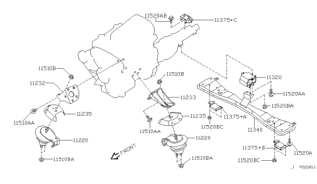 2000 Nissan Pathfinder DAMPER Assembly-Dynamic Diagram for 11375-2W100