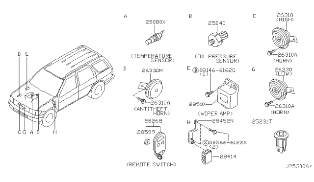 2000 Nissan Pathfinder Horn Assembly-Low Diagram for 25620-3W700