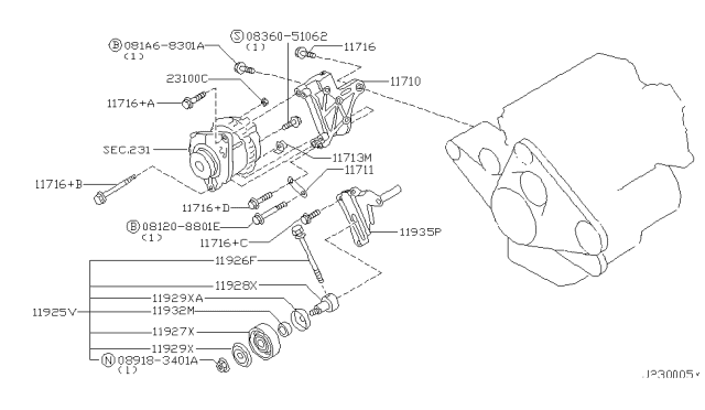 2002 Nissan Pathfinder Bracket-Idler Pulley Diagram for 11926-AL510