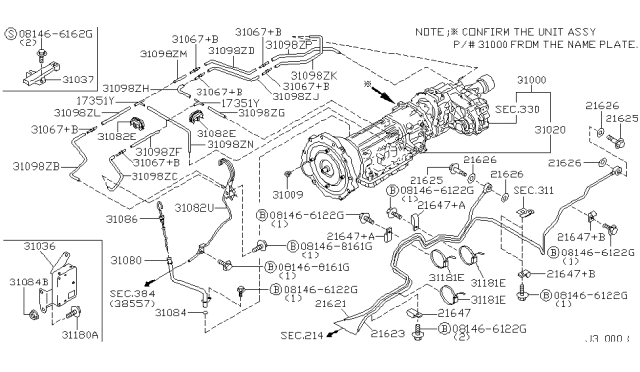 2001 Nissan Pathfinder Automatic Transmission Assembly & Transmissionfer Diagram for 310A0-43X73