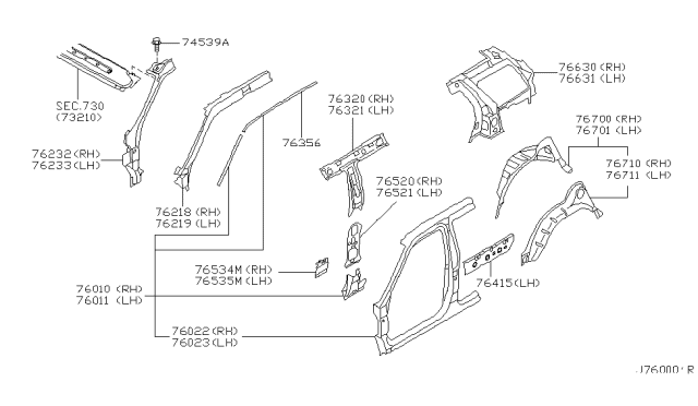 2001 Nissan Pathfinder Reinforce Assembly-Lock Pillar, Lower RH Diagram for 76534-0W000