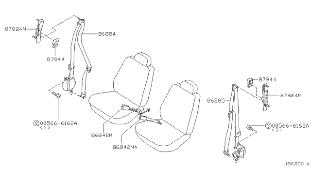 2003 Nissan Pathfinder Tongue Belt Assembly, Pretensioner Front Left Diagram for 86885-6W500
