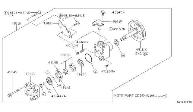 2001 Nissan Pathfinder Valve Assembly-Flow Control Diagram for 49168-4W000