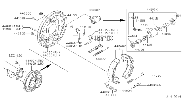 2004 Nissan Pathfinder Cylinder Rear Wheel Diagram for 44100-3W400