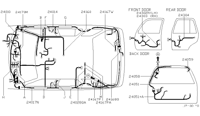 1997 Nissan Pathfinder Harness Assembly-Main Diagram for 24010-1W664