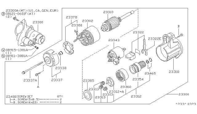1996 Nissan Pathfinder Motor Assy-Starter Diagram for 23300-0W010