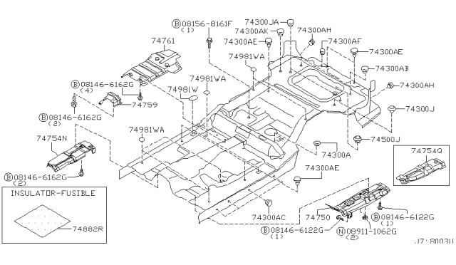 2000 Nissan Pathfinder INSULATOR-Heat,Rear Floor Diagram for 74762-0W000