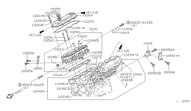 2003 Nissan Pathfinder Head Assembly-Cylinder,L Diagram for 11090-1W200