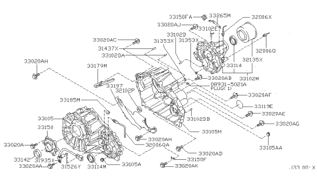 2003 Nissan Pathfinder Case-Transfer,Front Diagram for 33107-33G11