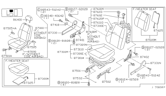 1996 Nissan Pathfinder Knob-Reclining Device Diagram for 87418-0W000