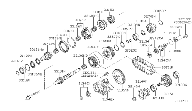 2003 Nissan Pathfinder Chain-Front Drive,Transfer Diagram for 33152-0W419