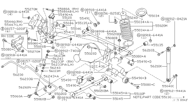 2000 Nissan Pathfinder Spring Rear Suspension Diagram for 55020-2W600