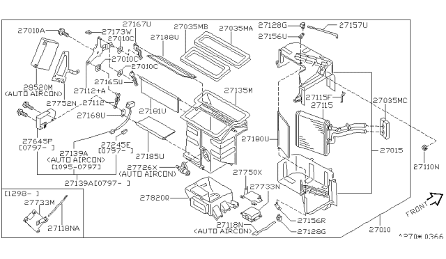 1999 Nissan Pathfinder Heating Unit Assy-Front Diagram for 27100-2W600