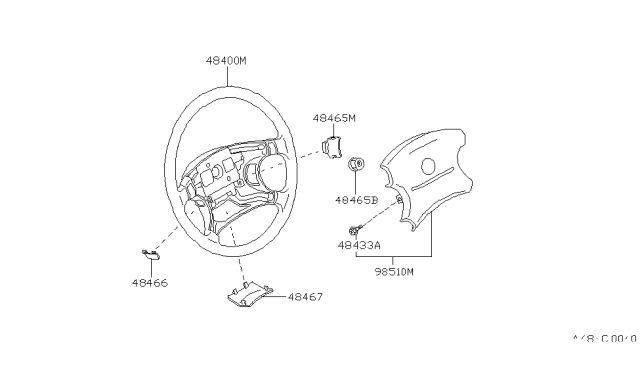 1997 Nissan Pathfinder Steering Wheel Assembly Without Less Pad Diagram for 48430-0W001