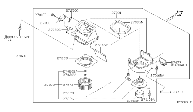 2003 Nissan Pathfinder Blower Assy-Front Diagram for 27200-5W500