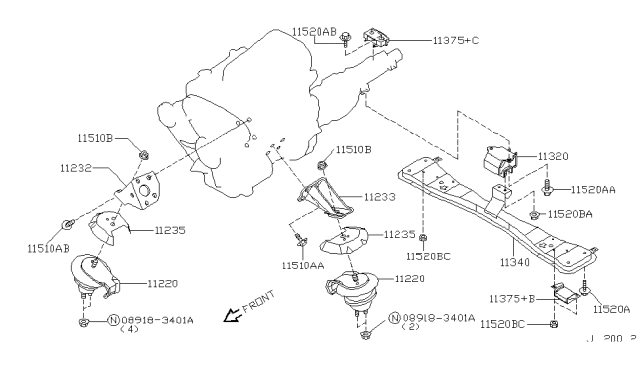 2001 Nissan Pathfinder Engine & Transmission Mounting Diagram 3