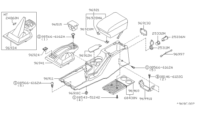 1996 Nissan Pathfinder Latch-Console Diagram for 96928-0W100