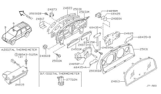 2003 Nissan Pathfinder Speedometer Assembly Diagram for 24820-5W916
