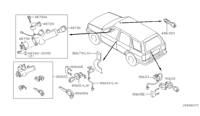 2000 Nissan Pathfinder Key Set & Blank Key Diagram 1
