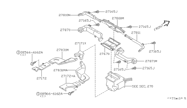 1996 Nissan Pathfinder Duct-Ventilator,Center Diagram for 27860-0W000