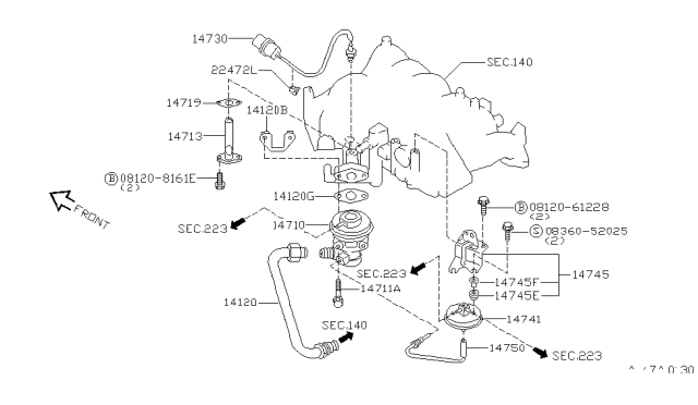 2000 Nissan Pathfinder Sensor Gas Temp Diagram for 14730-D5500