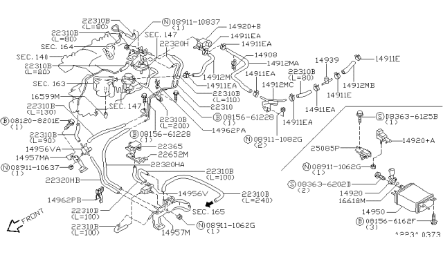 1997 Nissan Pathfinder Hose-EVAP Control Diagram for 14912-1W602
