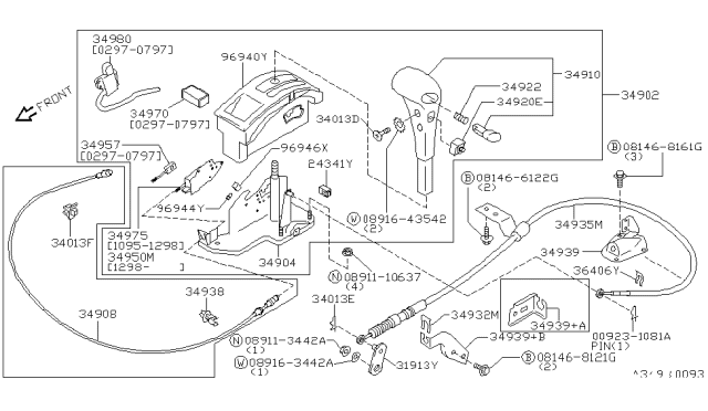 1998 Nissan Pathfinder Transmission Control Device Assembly Diagram for 34901-0W000
