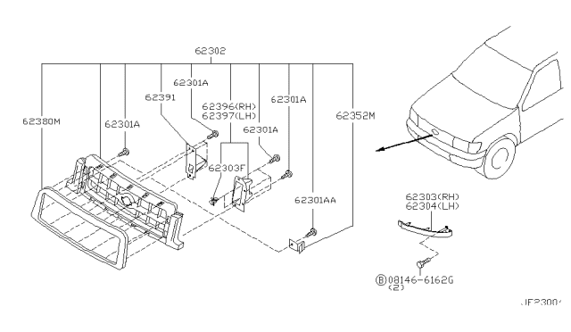 1998 Nissan Pathfinder Moulding Assy-Radiator Grille Diagram for 62382-2W713