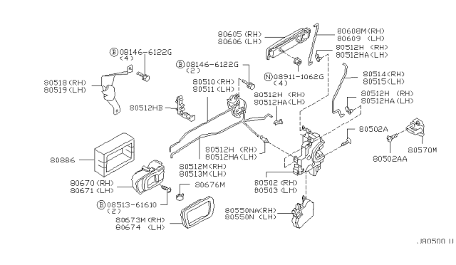 2000 Nissan Pathfinder Rod-Key Lock,RH Diagram for 80514-0W000