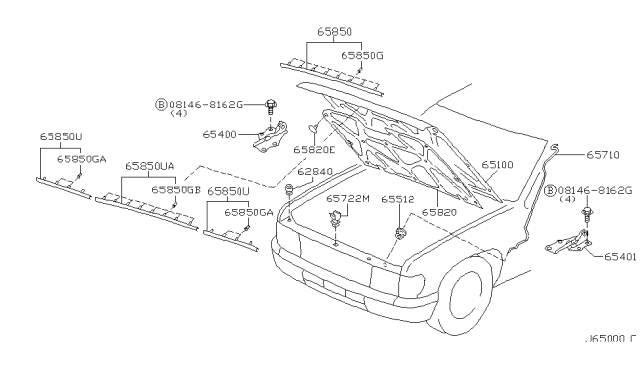 2001 Nissan Pathfinder Seal-Hood Front Diagram for 65820-2W100