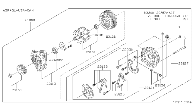 1997 Nissan Pathfinder Rectifier Assy Diagram for 23124-0W000