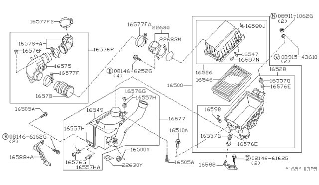 1998 Nissan Pathfinder Duct Assembly-Air Diagram for 16554-0W010