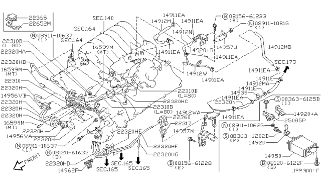 2002 Nissan Pathfinder Hose-Vacuum Control,B Diagram for 22320-4W011