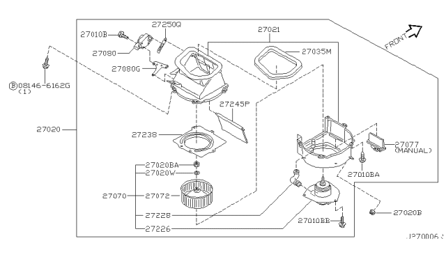 2000 Nissan Pathfinder Blower Assy-Front Diagram for 27200-0W013