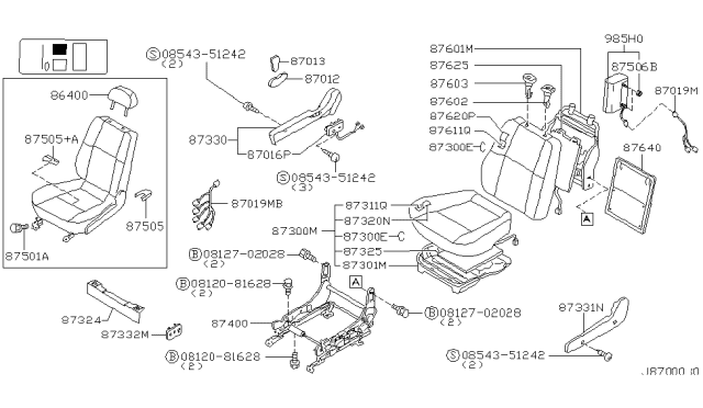 2002 Nissan Pathfinder Cushion Assy-Front Seat Diagram for 87300-6W002