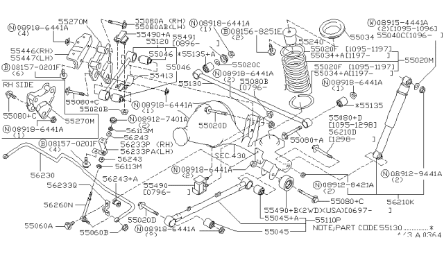 1998 Nissan Pathfinder Spring Rear Suspension Diagram for 55020-0W012