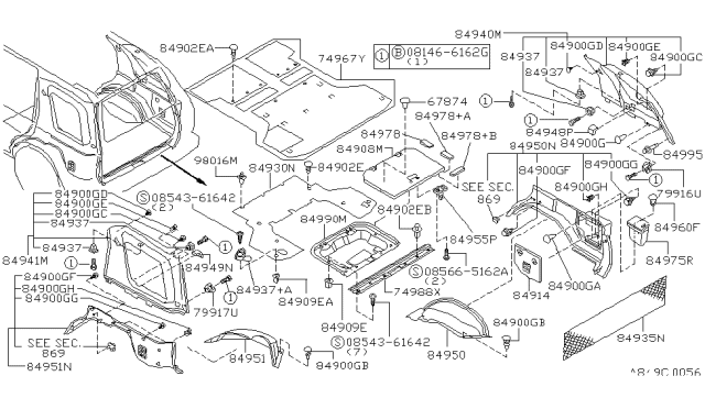 1998 Nissan Pathfinder Hook-Rear Parcel Shelf, RH Diagram for 79916-0W002