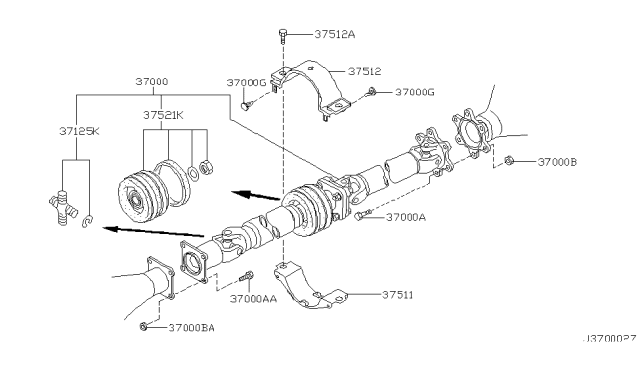 2003 Nissan Pathfinder Shaft Assembly PROPELLER Diagram for 37000-4W015