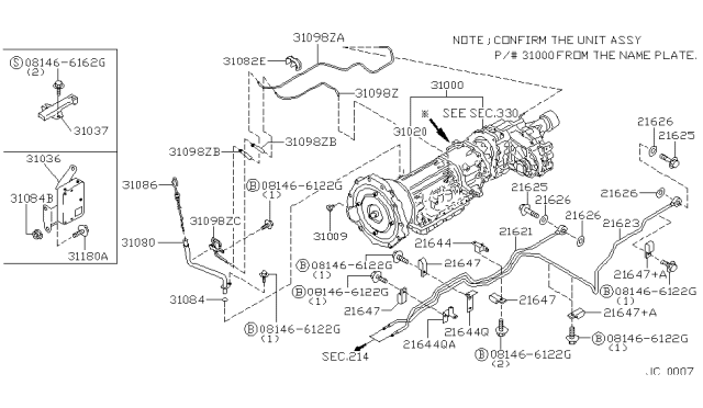 1997 Nissan Pathfinder Automatic Transmission Assembly Diagram for 310C0-44X19