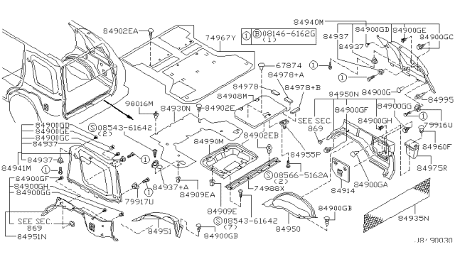 2000 Nissan Pathfinder Trunk & Luggage Room Trimming Diagram 1