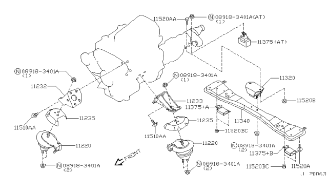 2000 Nissan Pathfinder Engine & Transmission Mounting Diagram 6