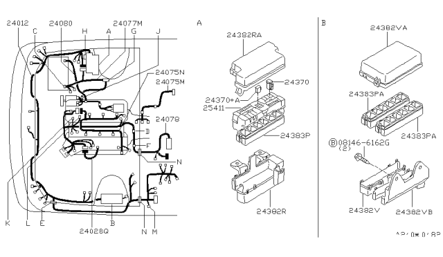 1999 Nissan Pathfinder Harness Assy-Engine Room Diagram for 24012-1W603