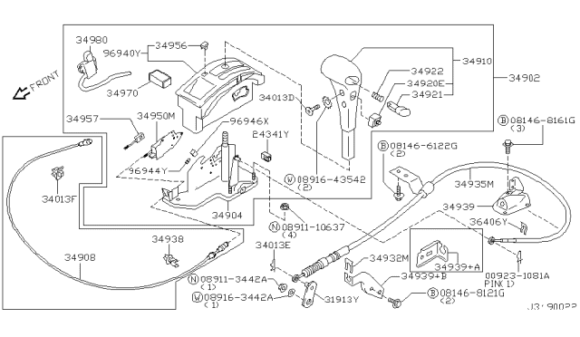 2000 Nissan Pathfinder Transmission Control Device Assembly Diagram for 34901-1W600