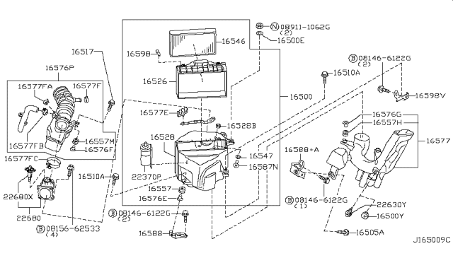 2002 Nissan Pathfinder Mass Air Flow Sensor Diagram for 22680-6N201