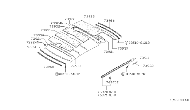 1987 Nissan Stanza GARNISH Assembly-Roof Side RH Red Diagram for 73916-D4203
