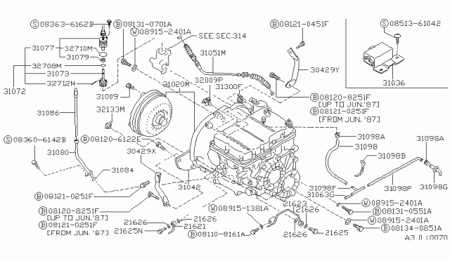 1989 Nissan Stanza Sleeve Assy-Speedometer Pinion Diagram for 32707-21X00