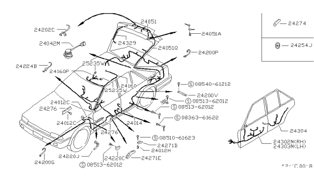 1987 Nissan Stanza Clip-Wiring Harness A Diagram for 24225-89914